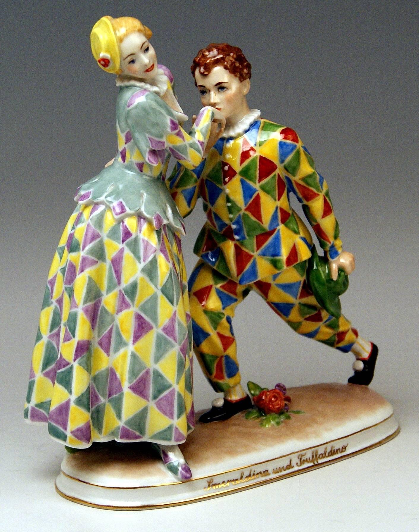 Other Vienna Augarten Figurines Smeraldina and Truffaldino Model 1605 Doebrich, 1960