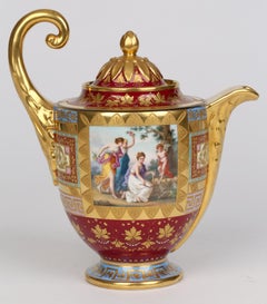 Vienna Austrian Hand-Painted Porcelain Chocolate Pot & Stand