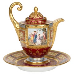 Vienna Austrian Hand-Painted Porcelain Chocolate Pot & Stand