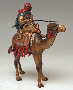 Vienna Bergman Bronze Arab Man Riding on Camel Vintage, 1890-1900