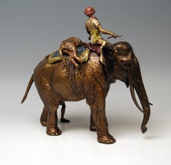 Vienna Bergman Bronze Big Game Hunters with Elephant and Tiger Vintage, 1890
