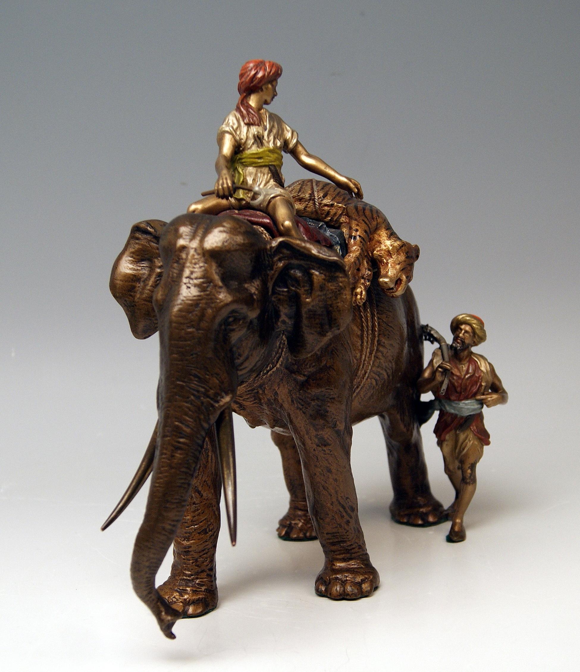 Other Vienna Bergman Bronze Big Game Hunters with Elephant and Tiger Vintage, 1890