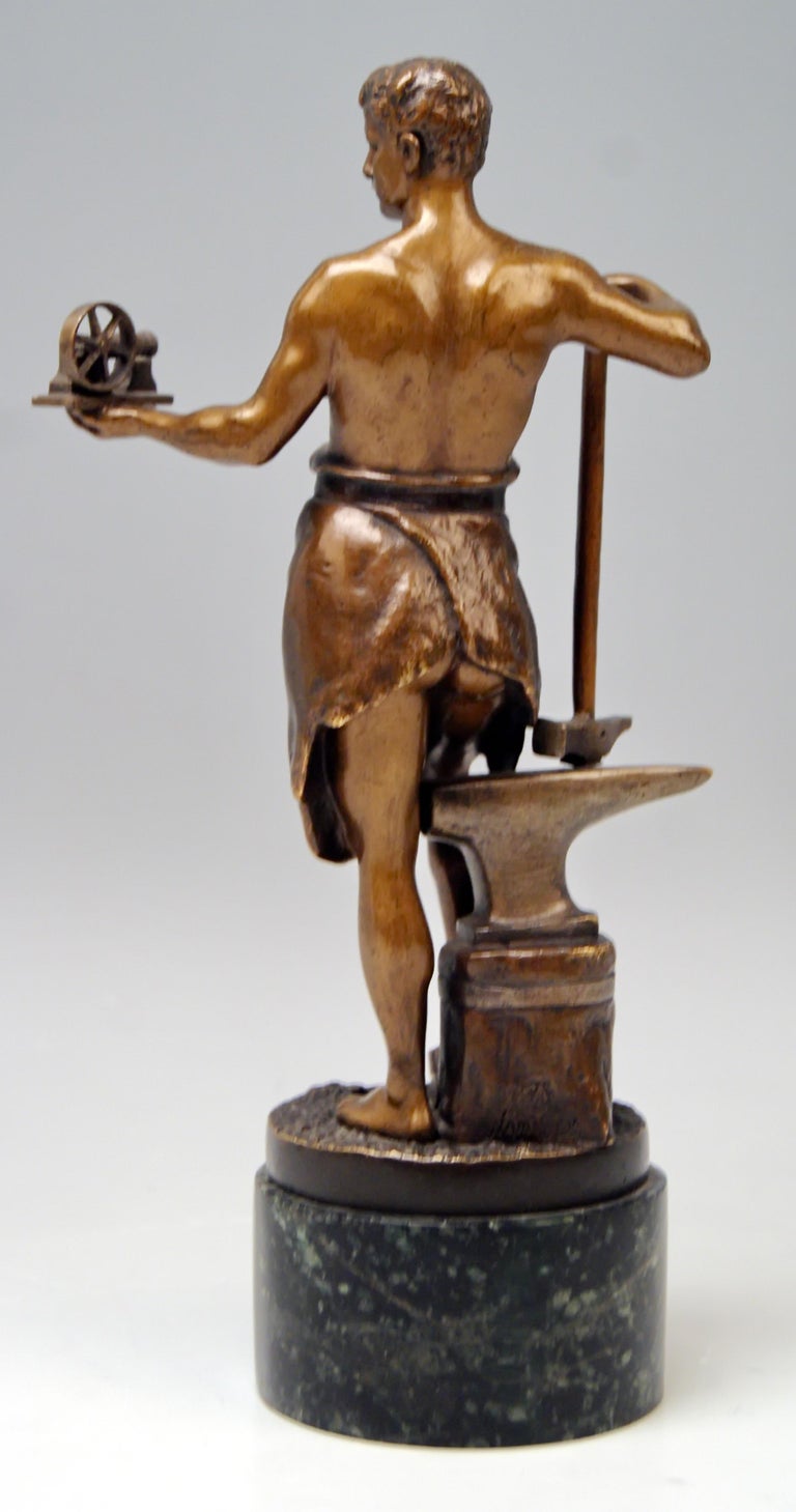 Vienna Bergman Bronze Figurine Smith with Anvil and Gearwheel, circa 1922 For Sale 4
