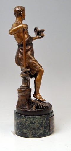 Vienna Bergman Bronze Figurine Smith with Anvil and Gearwheel, circa 1922