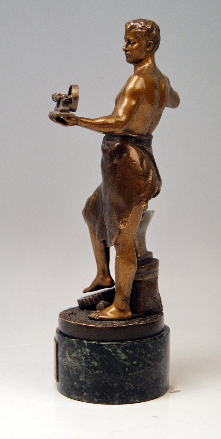 Austrian Vienna Bergman Bronze Figurine Smith with Anvil and Gearwheel, circa 1922 For Sale