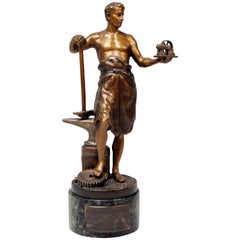 Used Vienna Bergman Bronze Figurine Smith with Anvil and Gearwheel, circa 1922