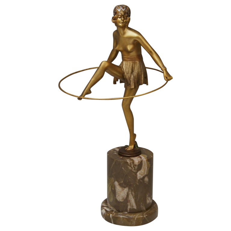 Bruno Zach Vienna Bronze Austria Semi-Nude Lady with Hoop Bergmann circa 1930  For Sale