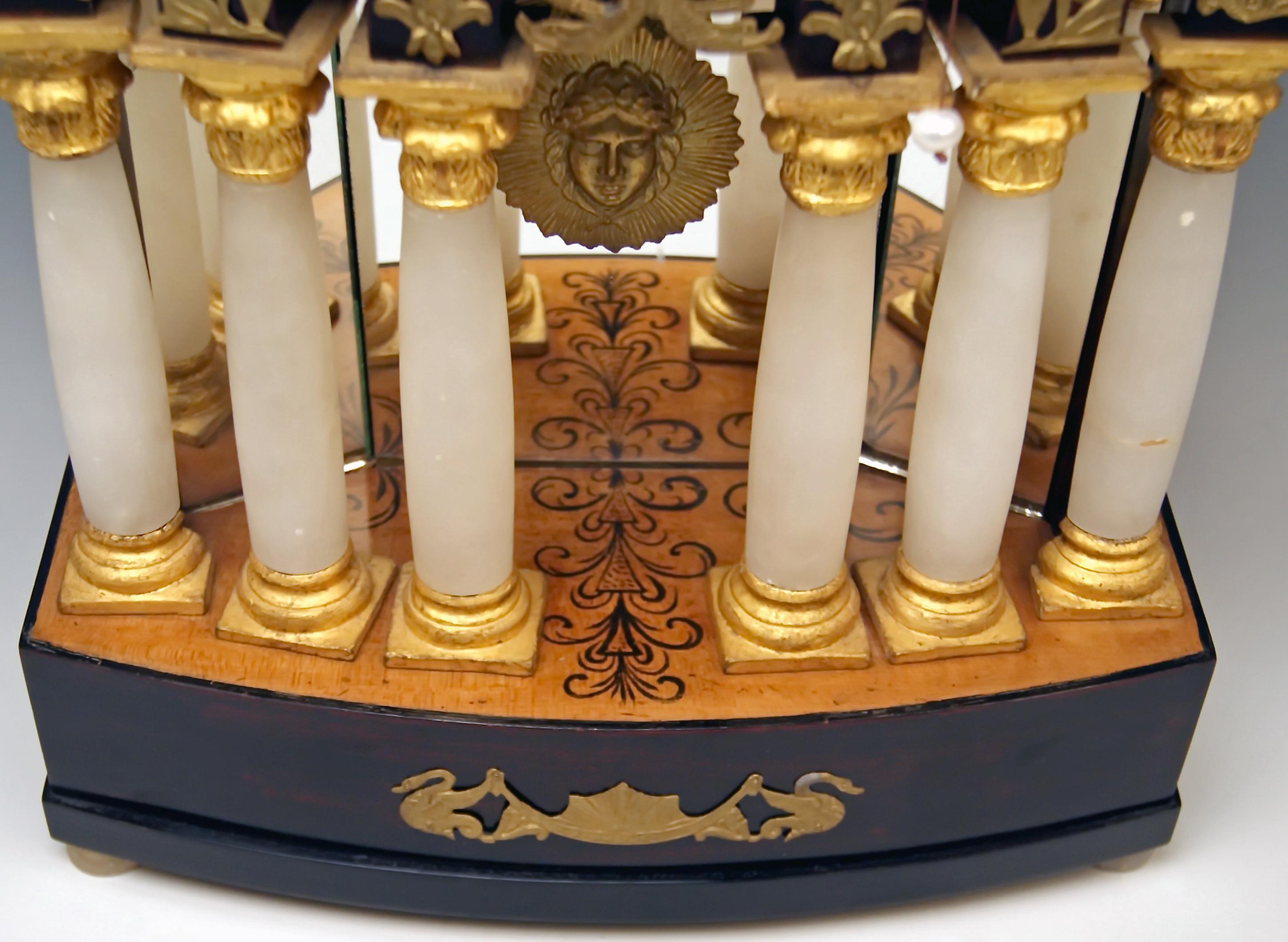 Mid-19th Century Vienna Biedermeier Mantel Table Clock Alabaster Columns Cherub Blacksmith
