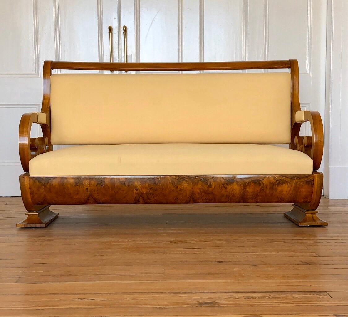 Austrian Vienna Biedermeier Sofa with Carved Scalloped Arms