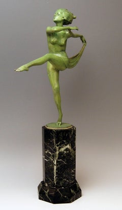 Vienna Bronze Figurine Art Deco Lady Nude Dancer Josef Lorenzl Marble Base 1925