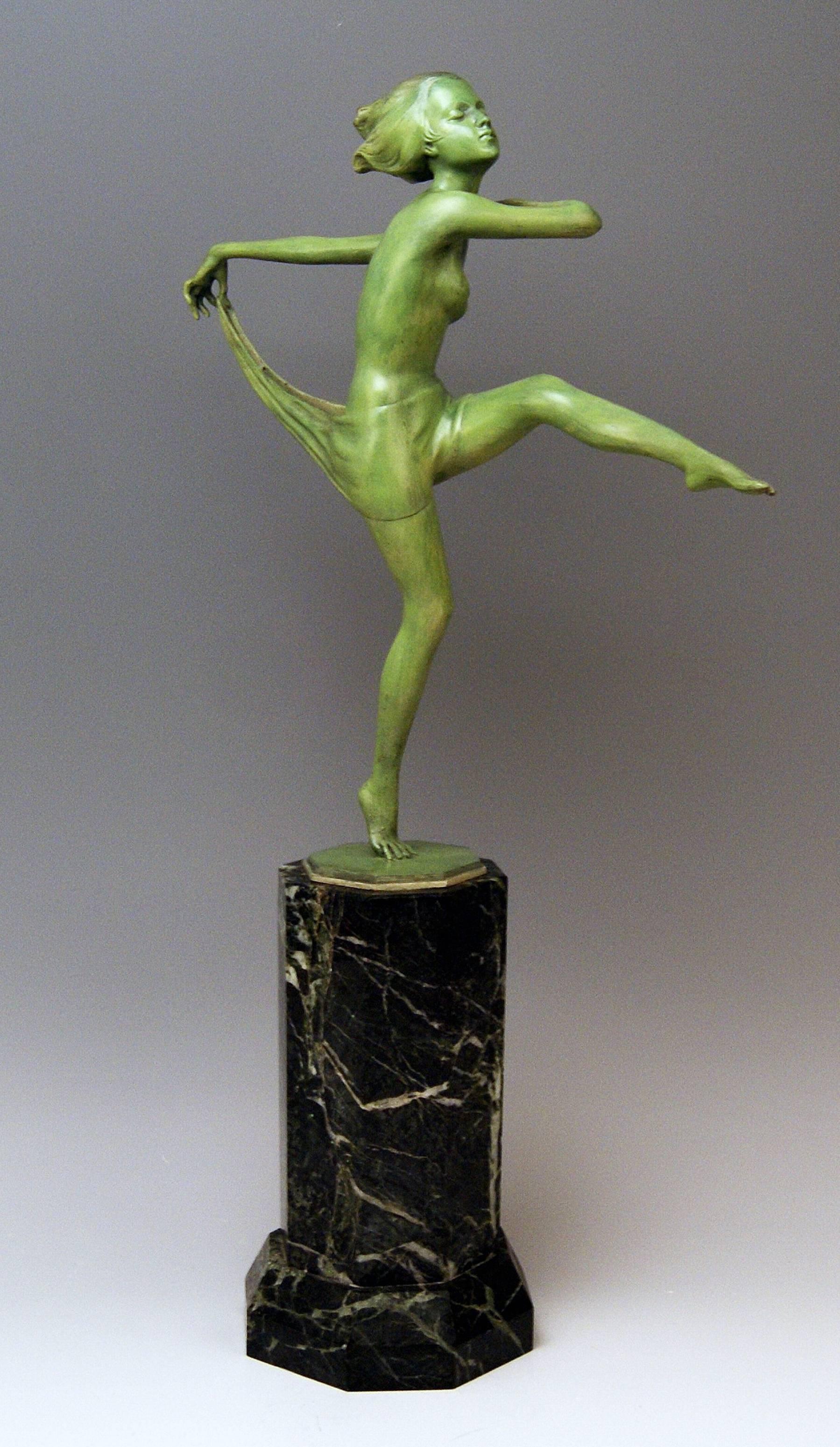 Austrian Vienna Bronze Figurine Art Deco Lady Nude Dancer Josef Lorenzl Marble Base 1925