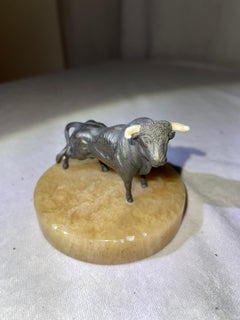 Vienna Bronze Bull, Mounted on Green Onyx Base, ca. 1920
