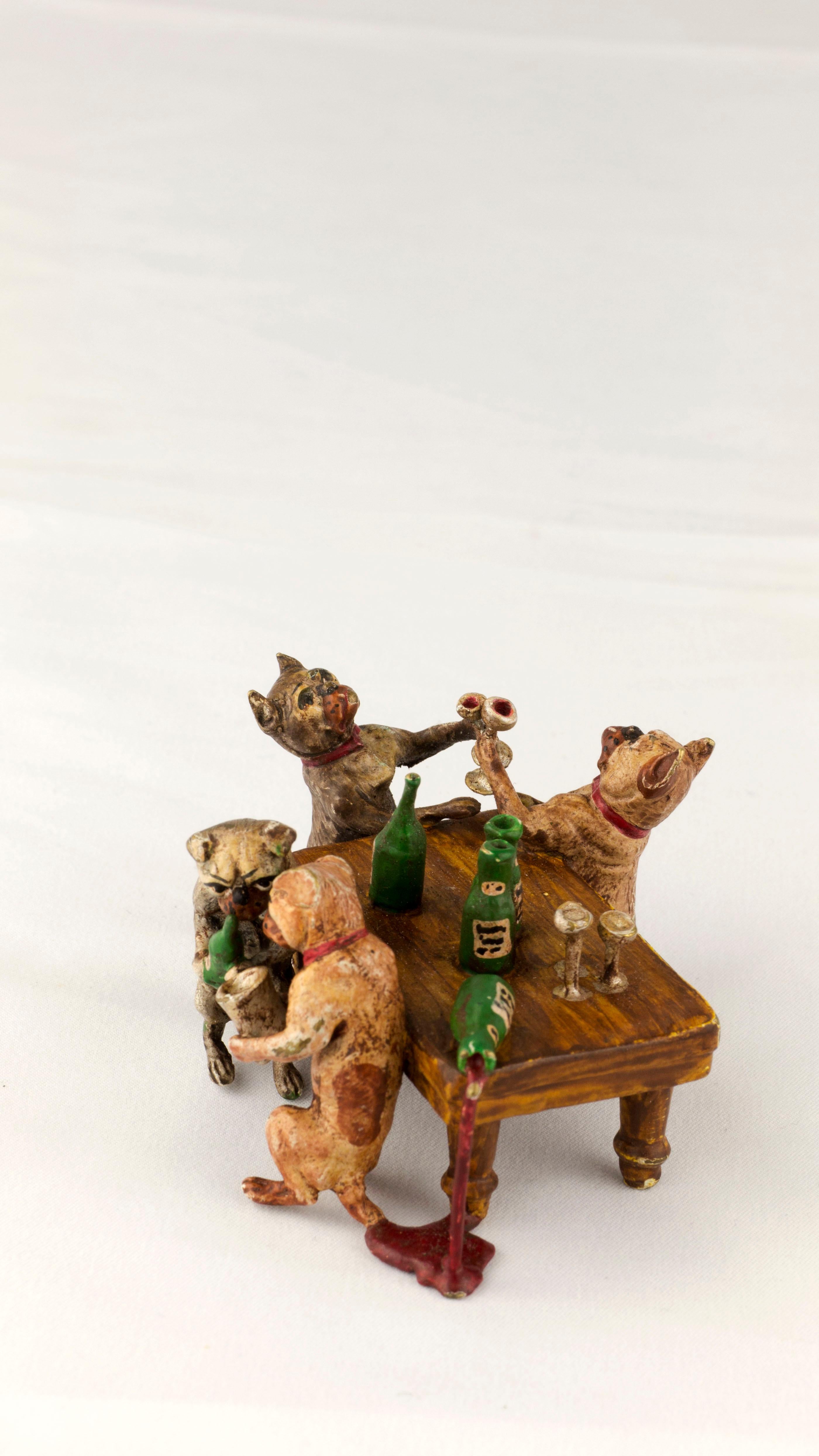 Vienna Bronze by Franz Xaver Bergmann Pug Dogs Drinking Circa1890 2