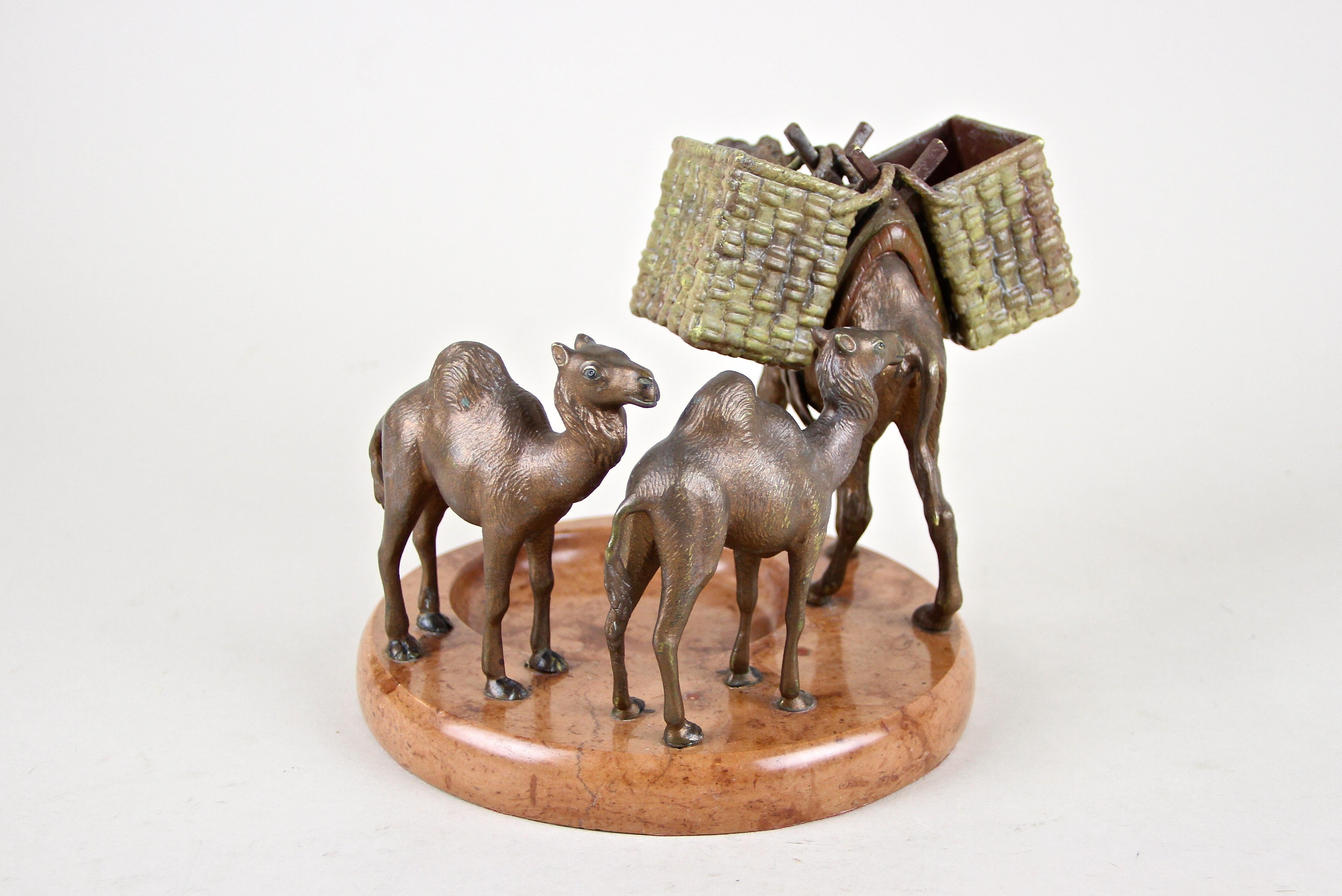 Vienna Bronze Camel Sculptures on Red Marble Bowl, France, circa 1920 7