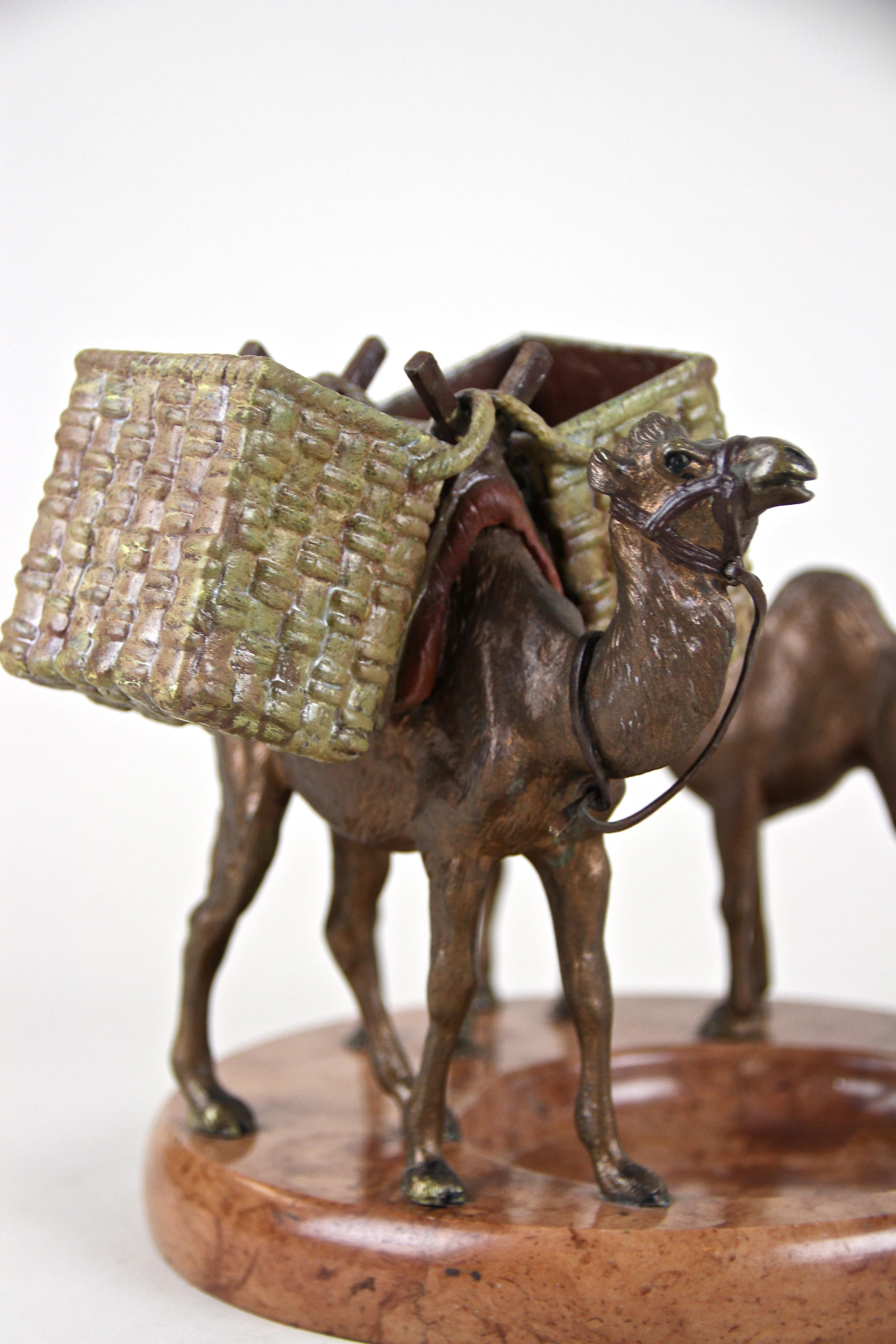 Vienna Bronze Camel Sculptures on Red Marble Bowl, France, circa 1920 2