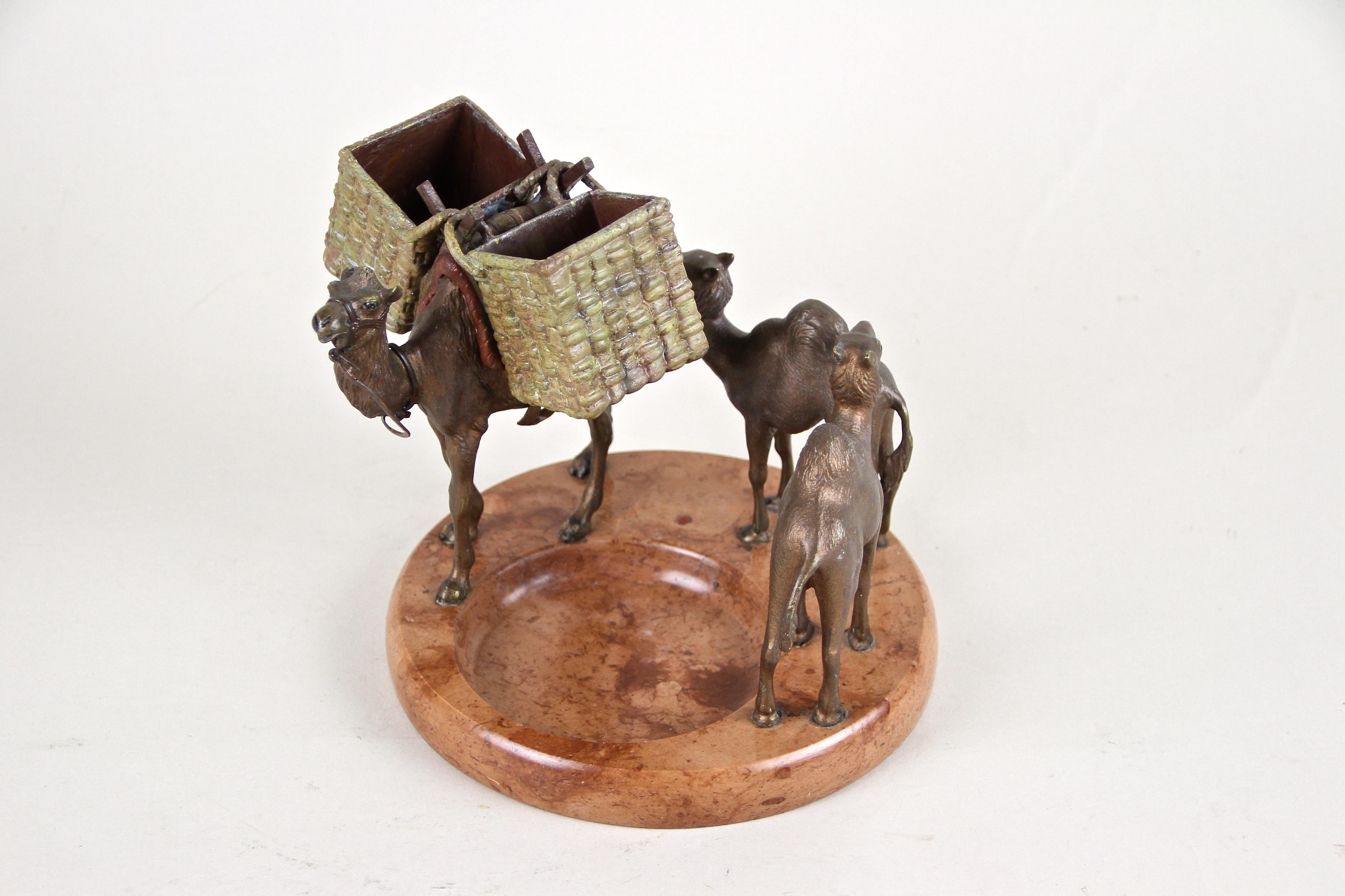 Vienna Bronze Camel Sculptures on Red Marble Bowl, France, circa 1920 3