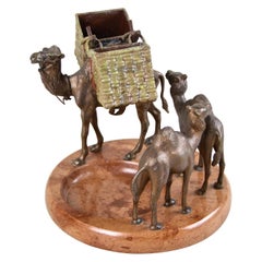 Vienna Bronze Camel Sculptures on Red Marble Bowl, France, circa 1920