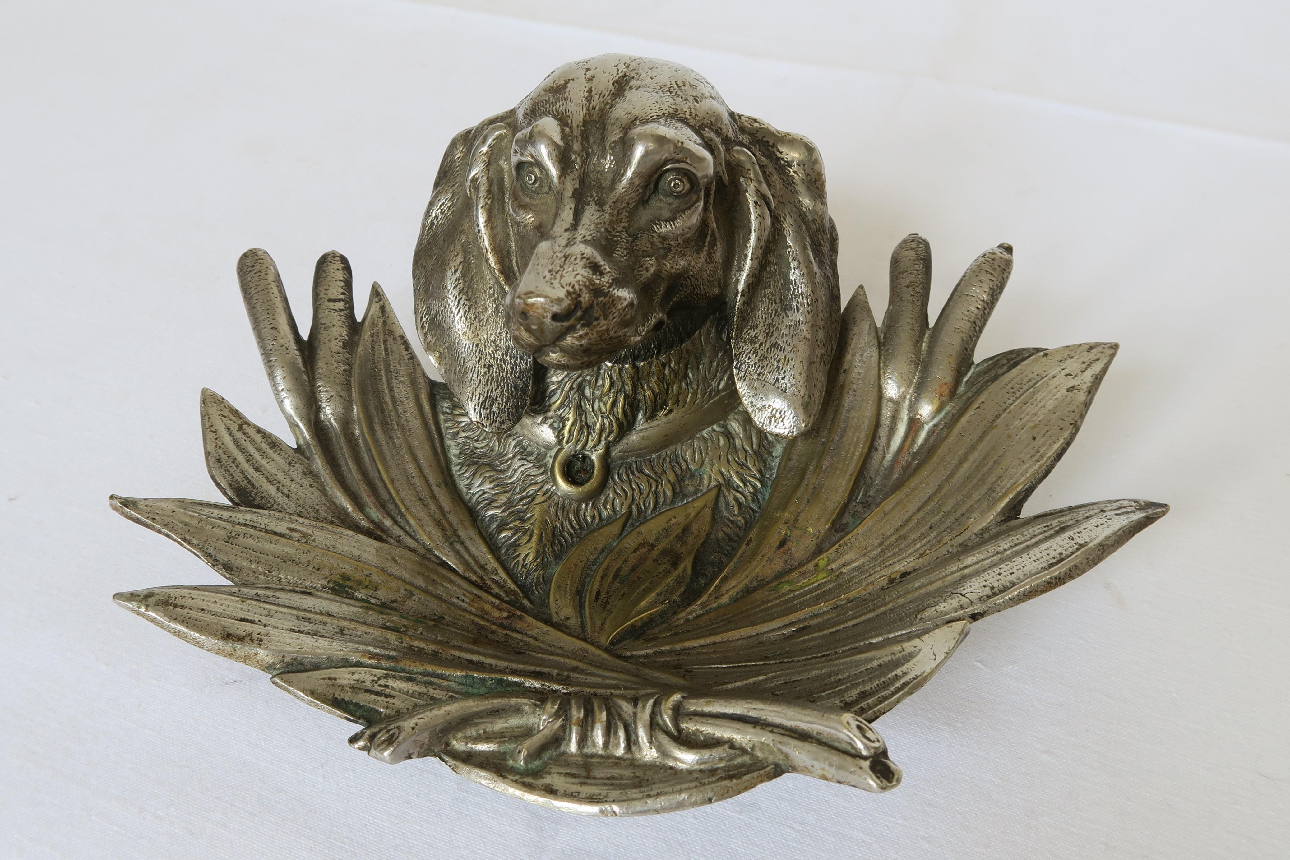 Vienna Bronze Chrome Plated Inkwell in Shape of Dachshund For Sale 1