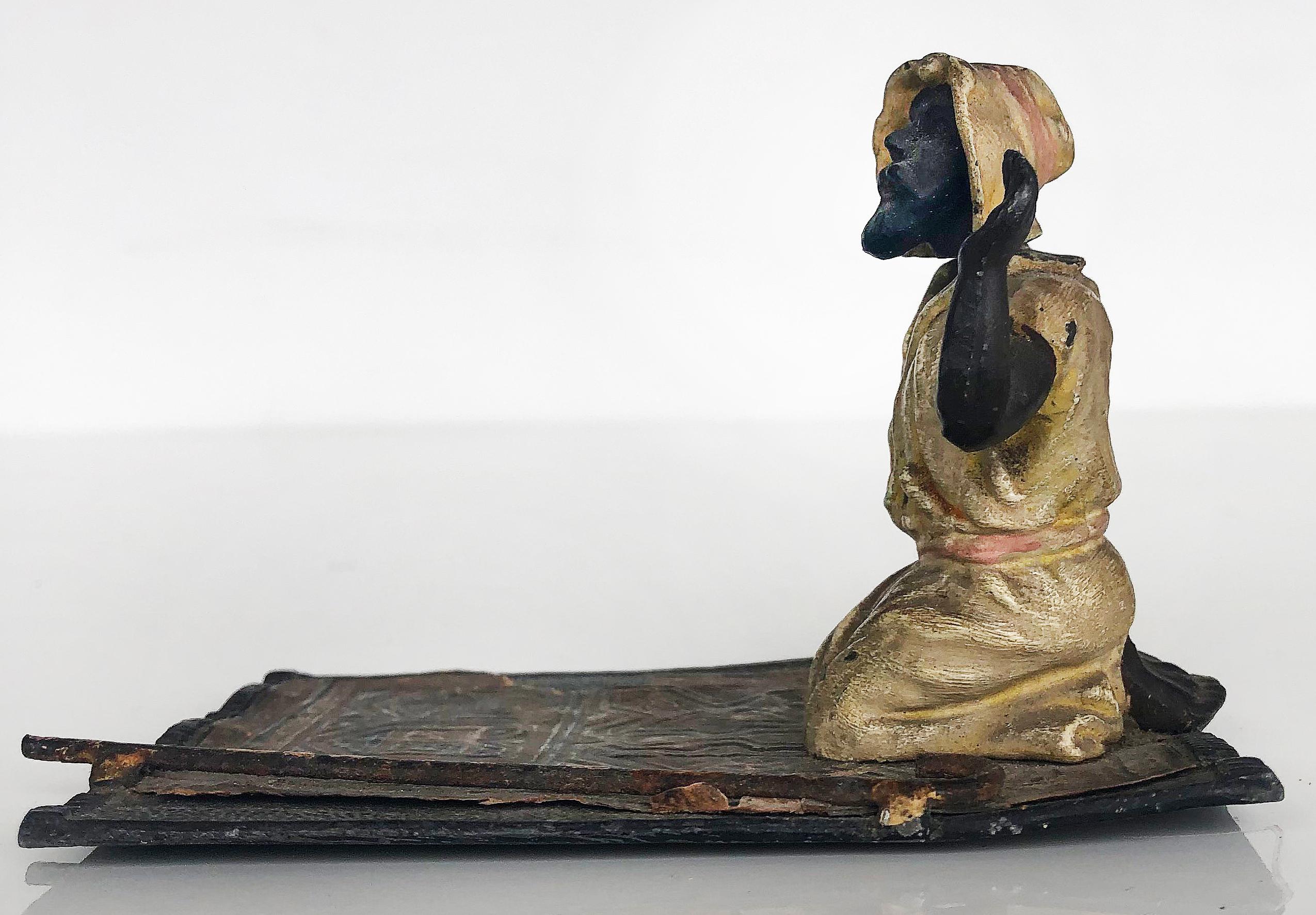 Austrian Vienna Bronze Cold-Painted of Orientalist Man on Prayer Rug w/Bobbing Head For Sale