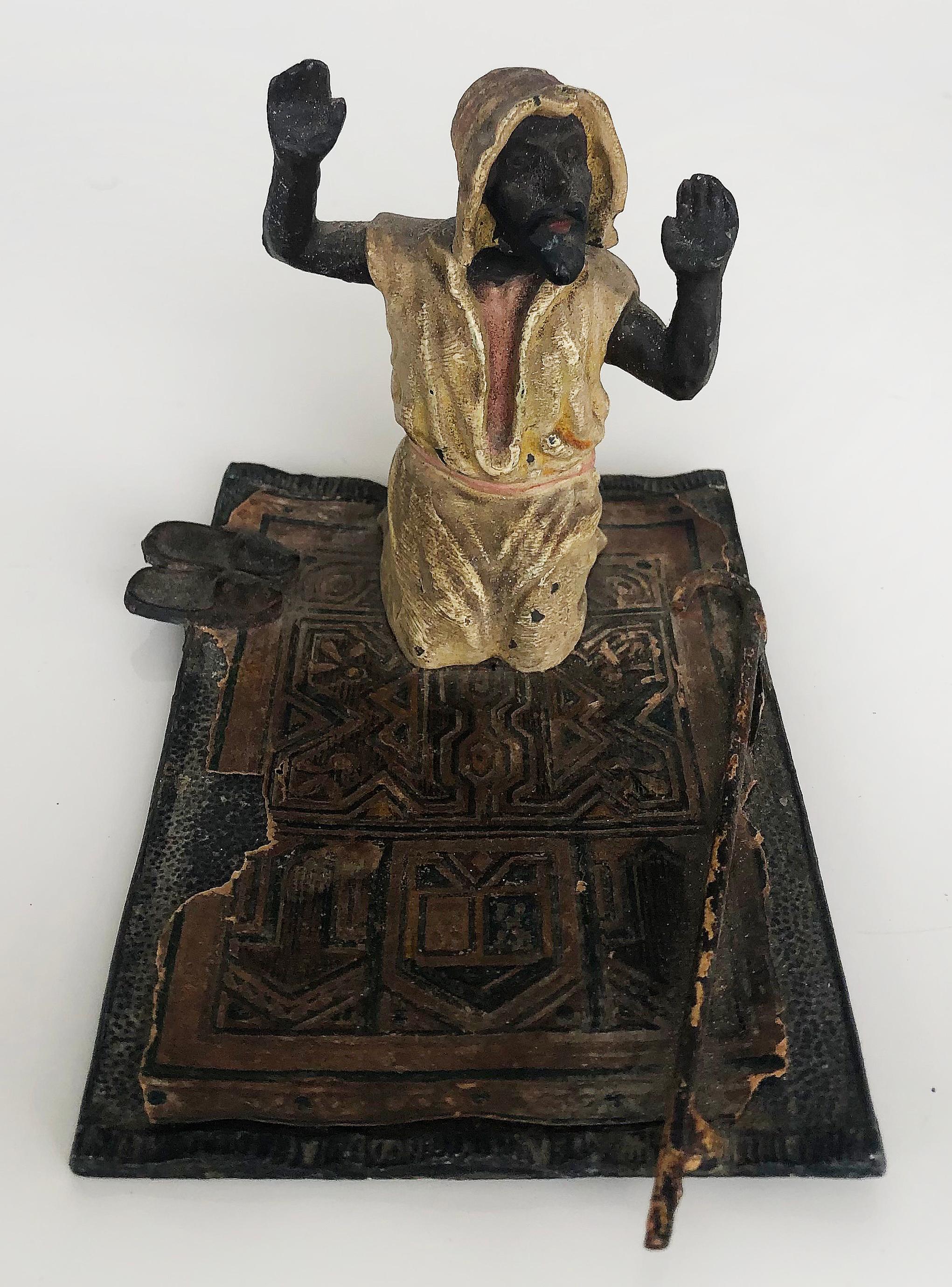 Vienna Bronze Cold-Painted of Orientalist Man on Prayer Rug w/Bobbing Head For Sale 1