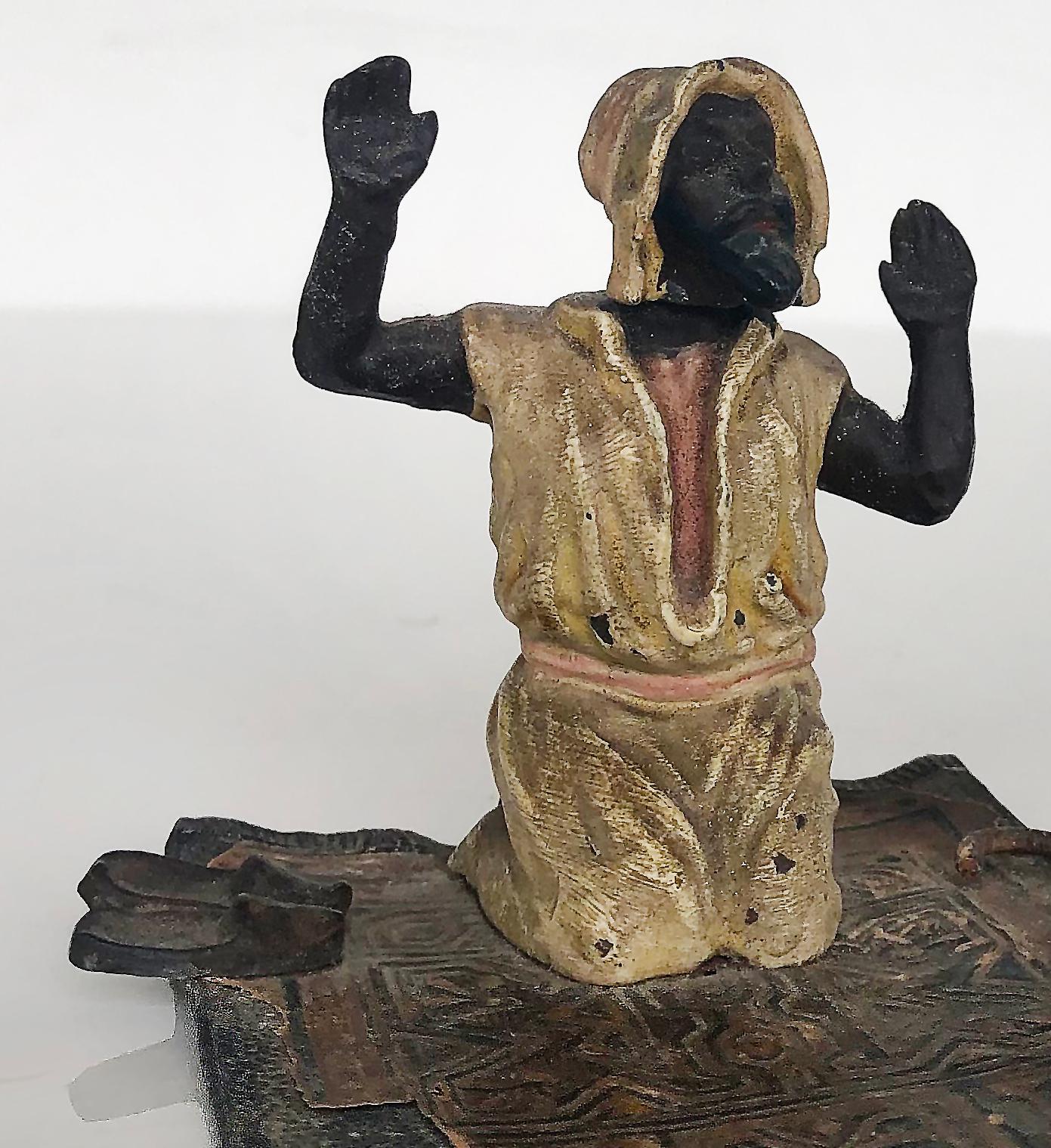 Vienna Bronze Cold-Painted of Orientalist Man on Prayer Rug w/Bobbing Head For Sale 2