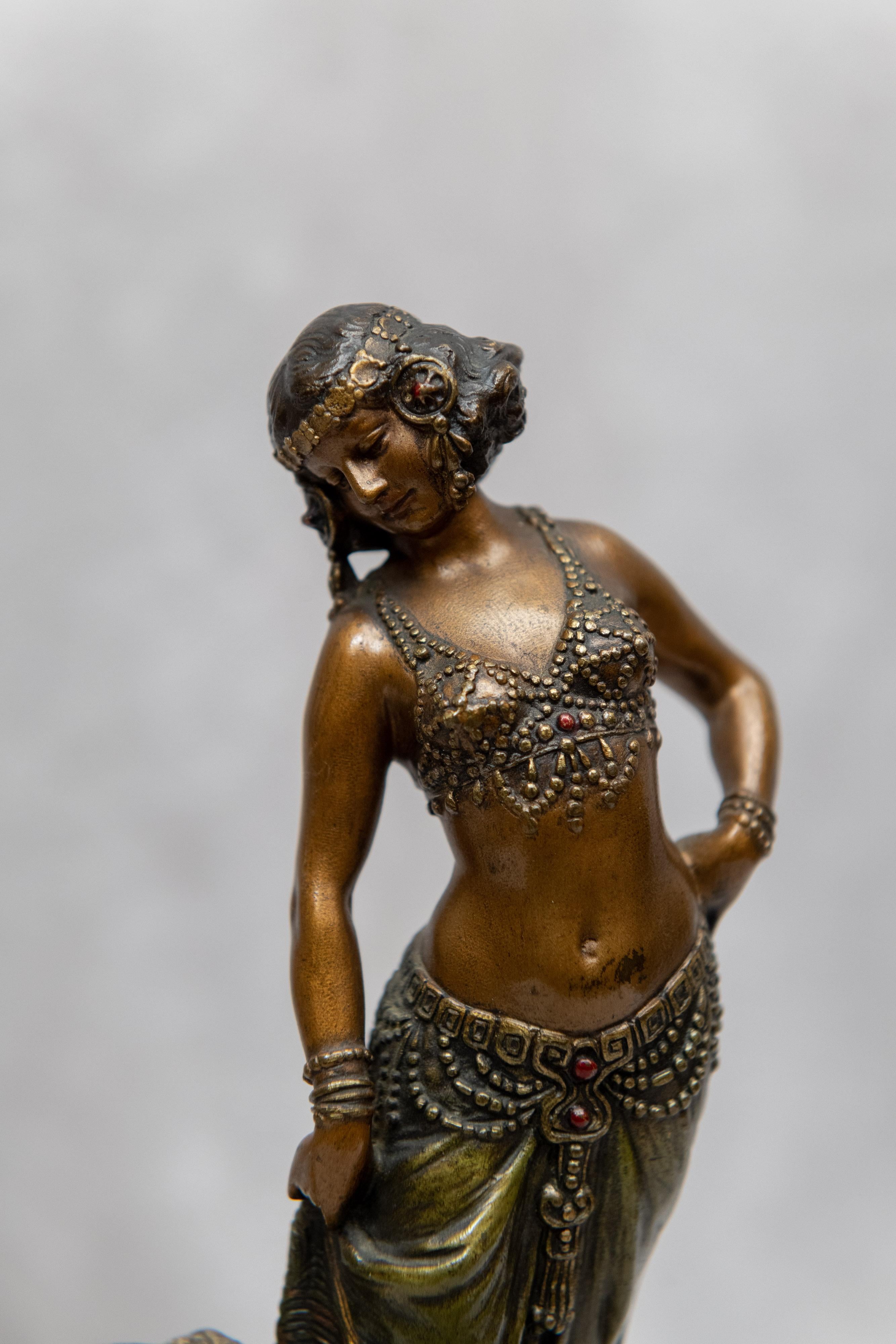 Vienna Bronze Cold Painted Orientalist Group, Woman and Boy, Signed Bergmann In Good Condition In Petaluma, CA