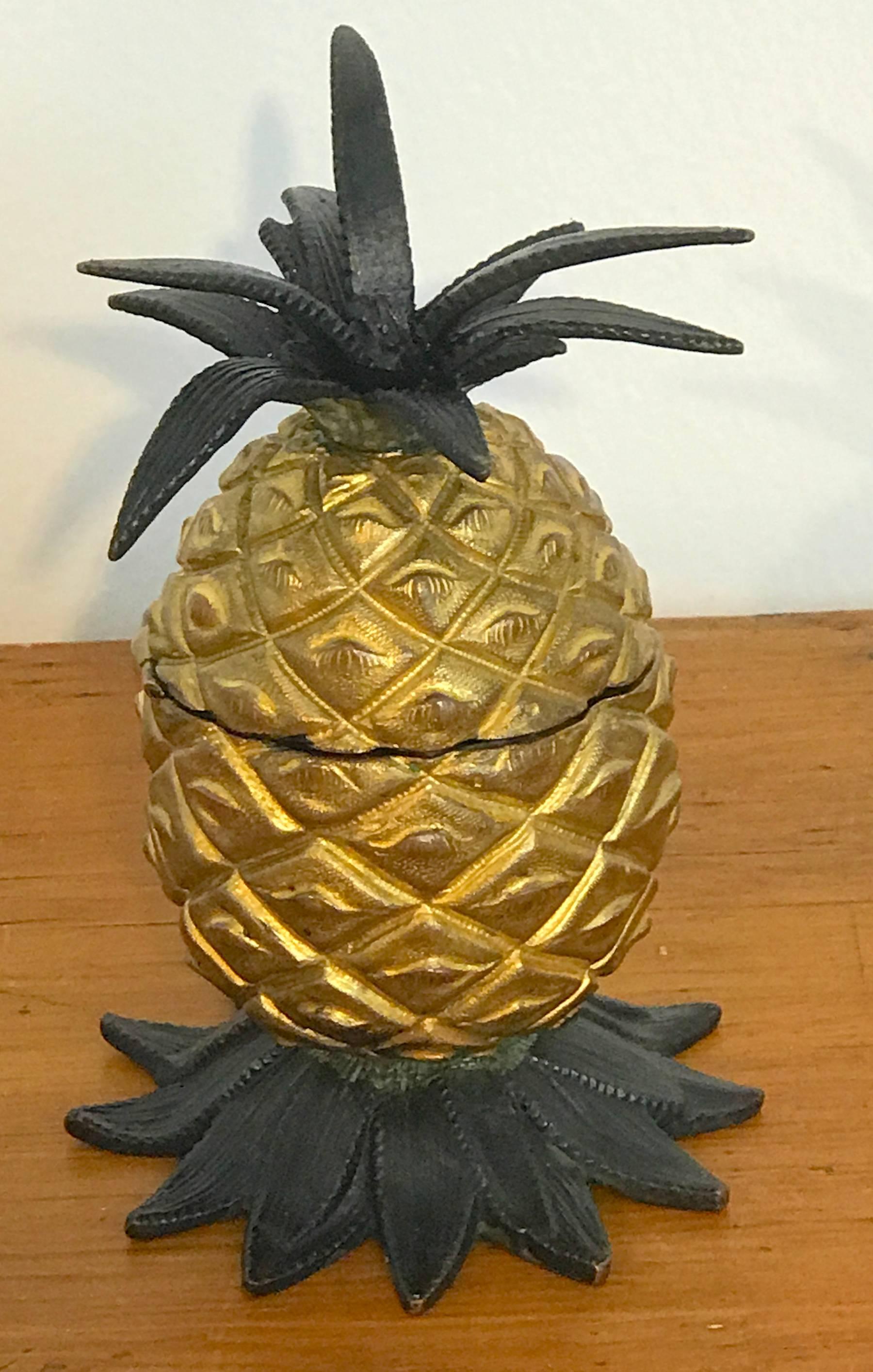 Cold-Painted Vienna Bronze Cold Painted Pineapple Inkwell For Sale
