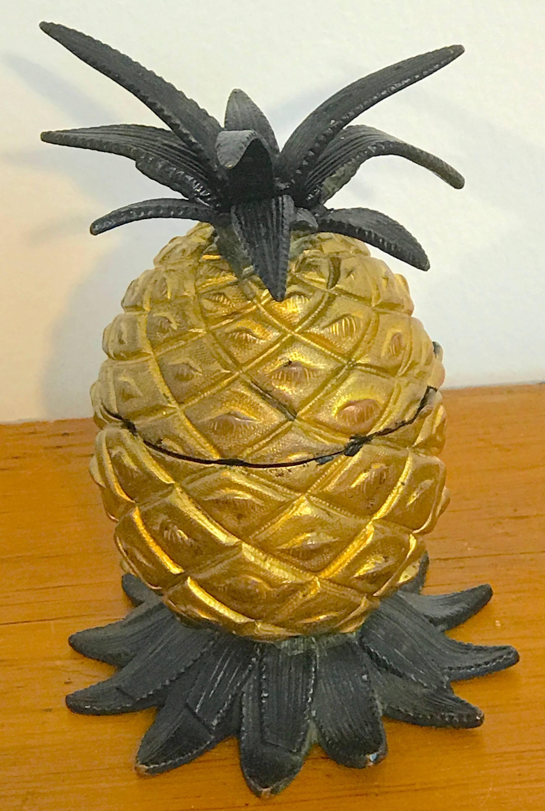 Early 20th Century Vienna Bronze Cold Painted Pineapple Inkwell For Sale