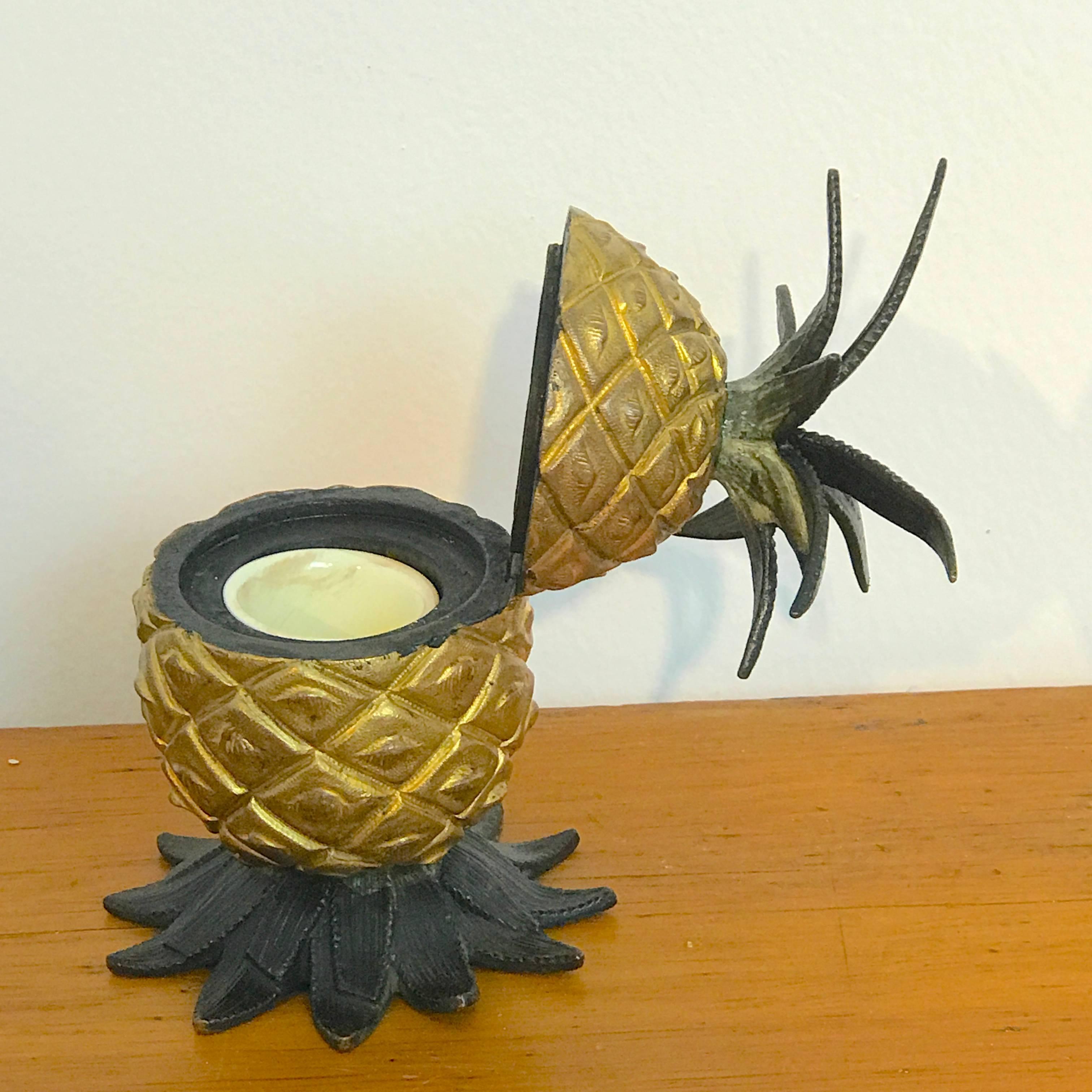 Vienna Bronze Cold Painted Pineapple Inkwell For Sale 2