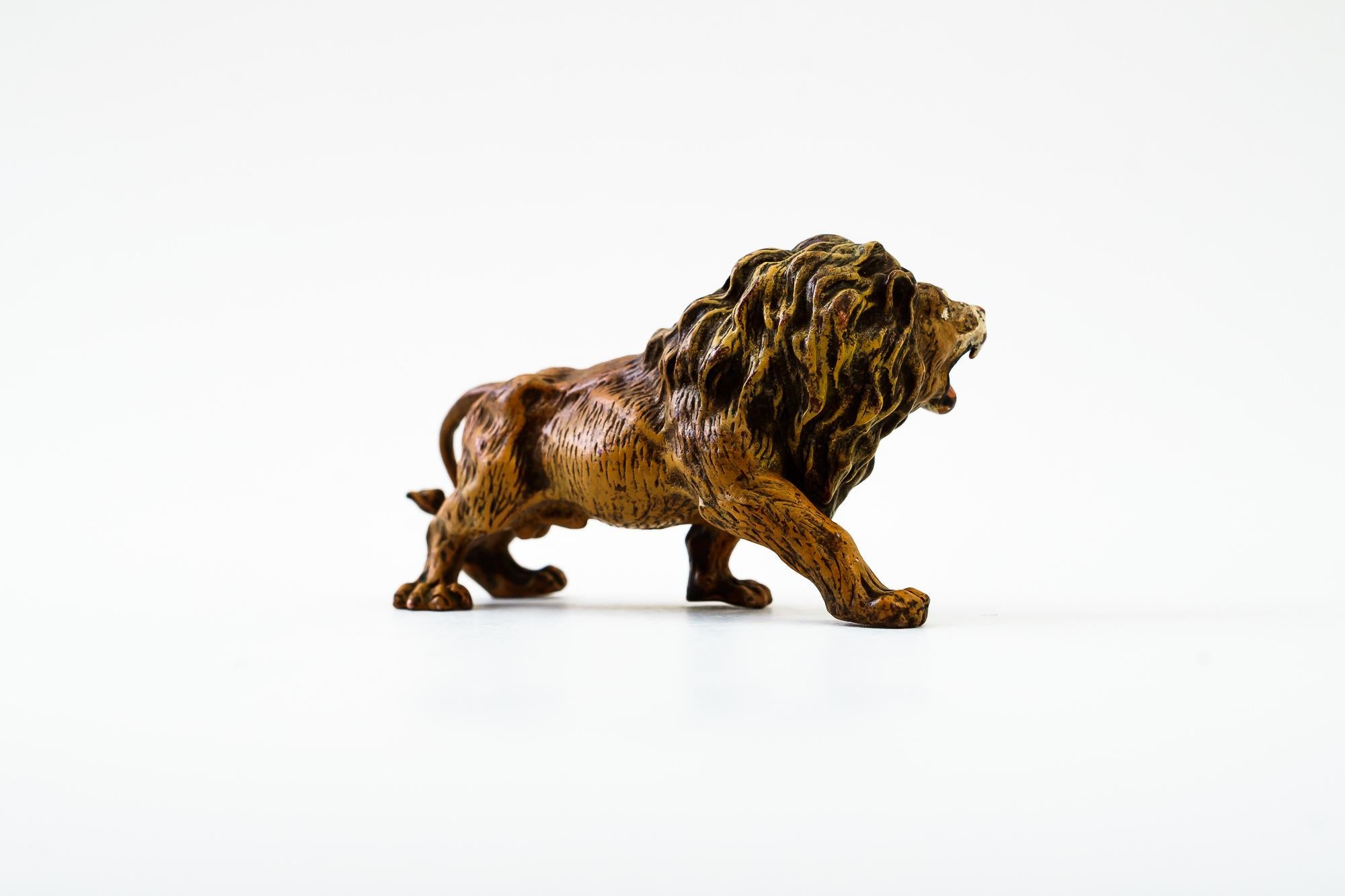 Painted Small Vienna Bronze Figure of a Small Lion, Franz Bergmann 'Marked on Bottom' For Sale