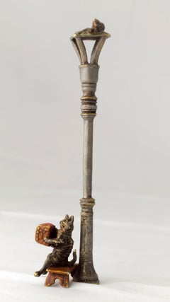 Vienna Bronze Figurine by Franz Xaver Bergmann Cat Playing Accordeon circa 1890