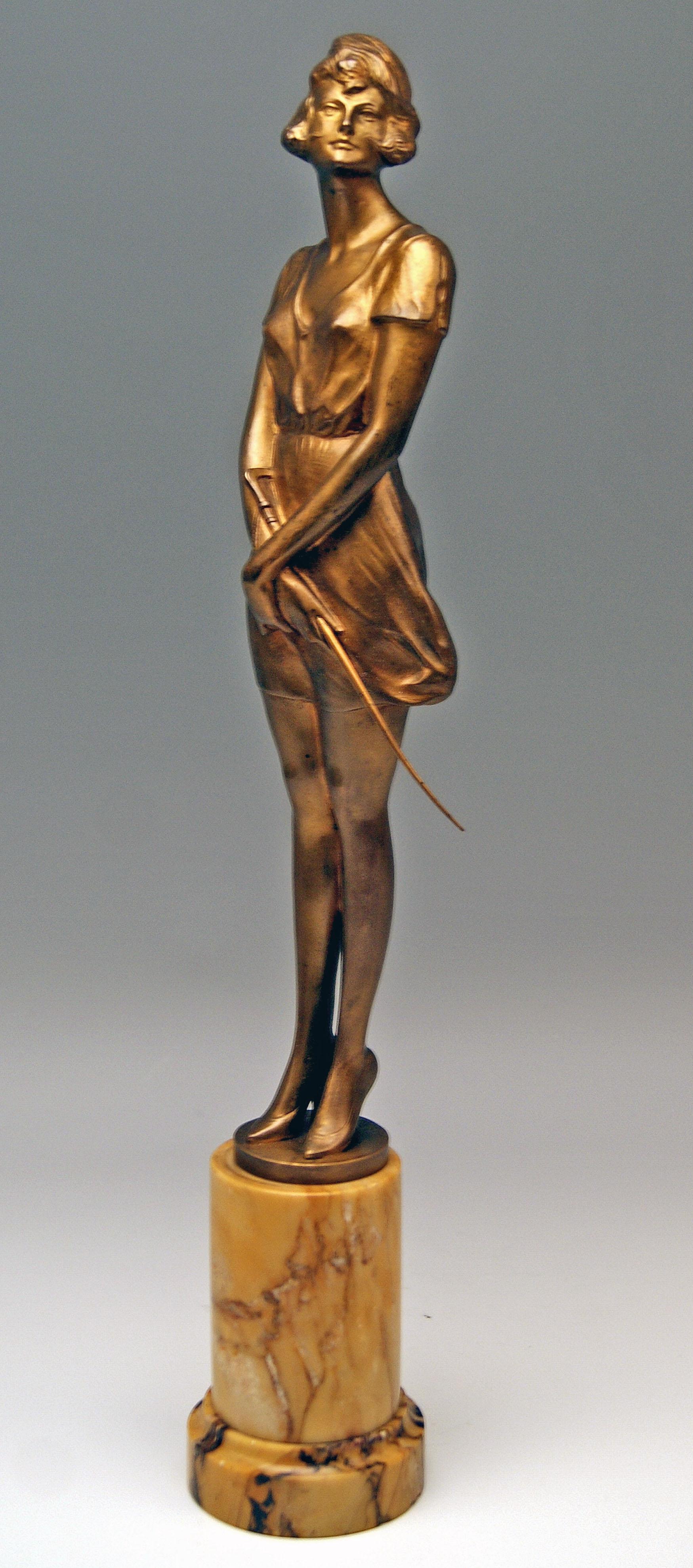 Vienna Bronze Lady Clad in Short Dress with Riding Crop Bruno Zach circa 1930 2