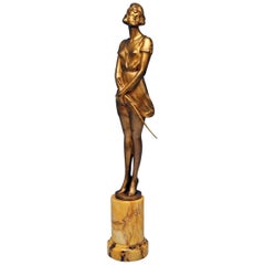 Vienna Bronze Lady Clad in Short Dress with Riding Crop Bruno Zach circa 1930