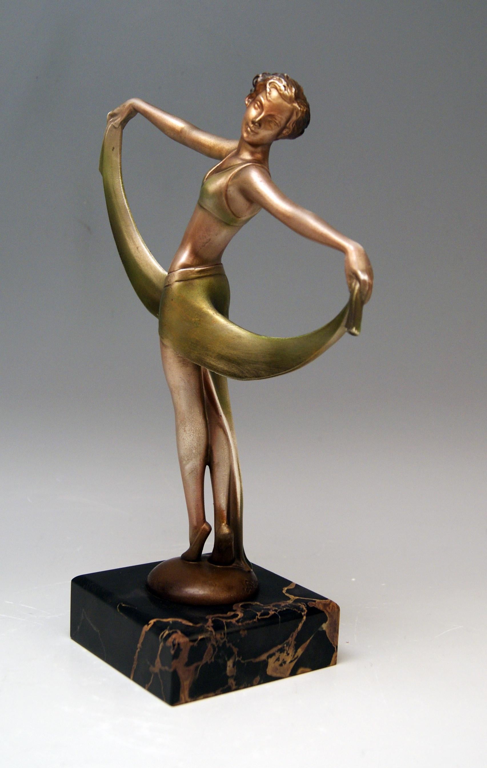 Art Deco Vienna Bronze Lady Dancer Josef Lorenzl Marble Base, circa 1925