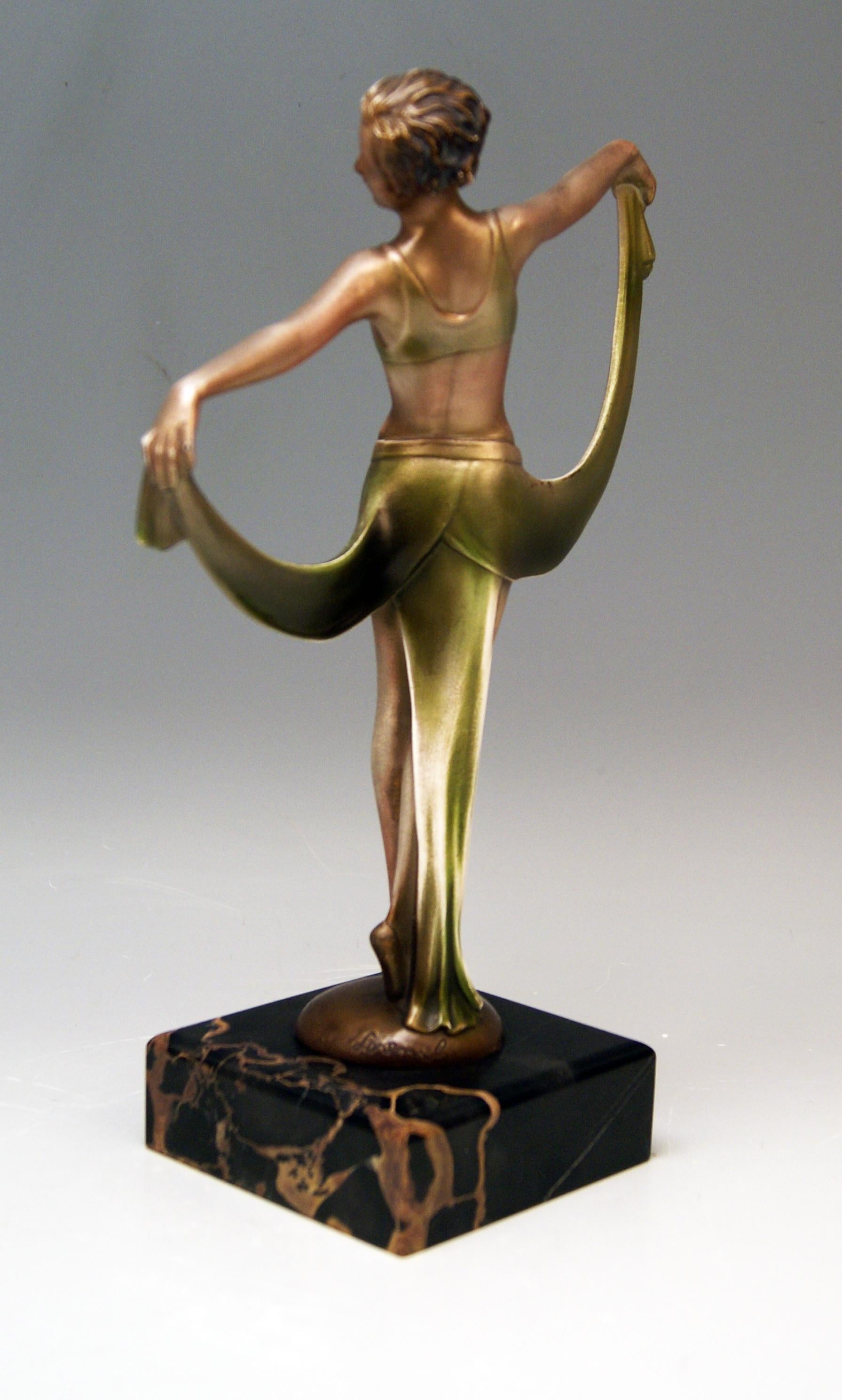 Austrian Vienna Bronze Lady Dancer Josef Lorenzl Marble Base, circa 1925