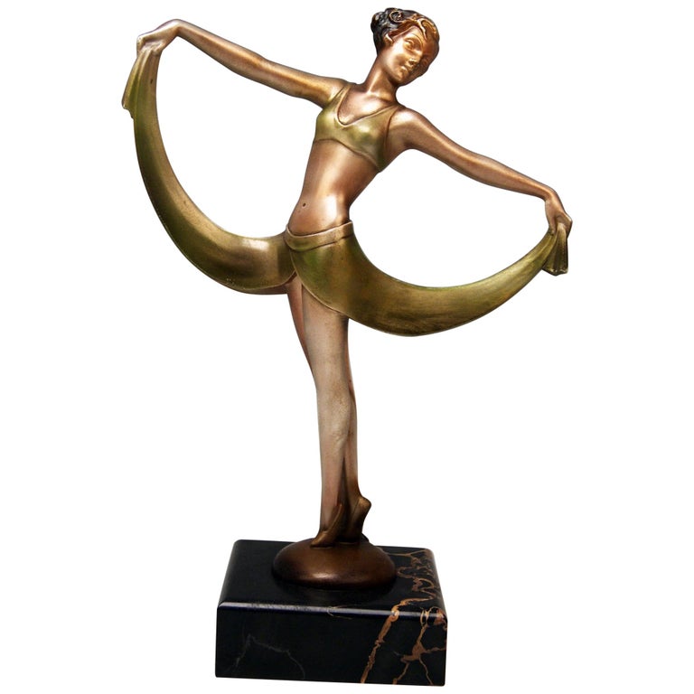 Vienna Bronze Lady Dancer Josef Lorenzl Marble Base, circa 1925
