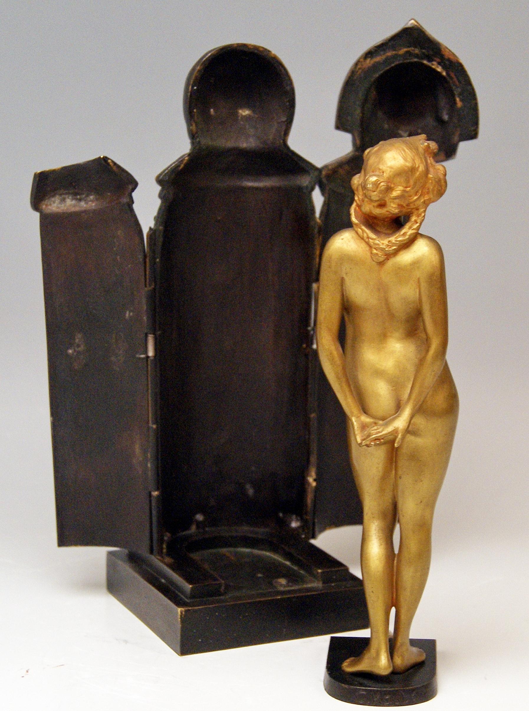 Late Victorian Vienna Bronze Lady Nude in Sarcophagus by Carl Kauba Vintage Made, circa 1900