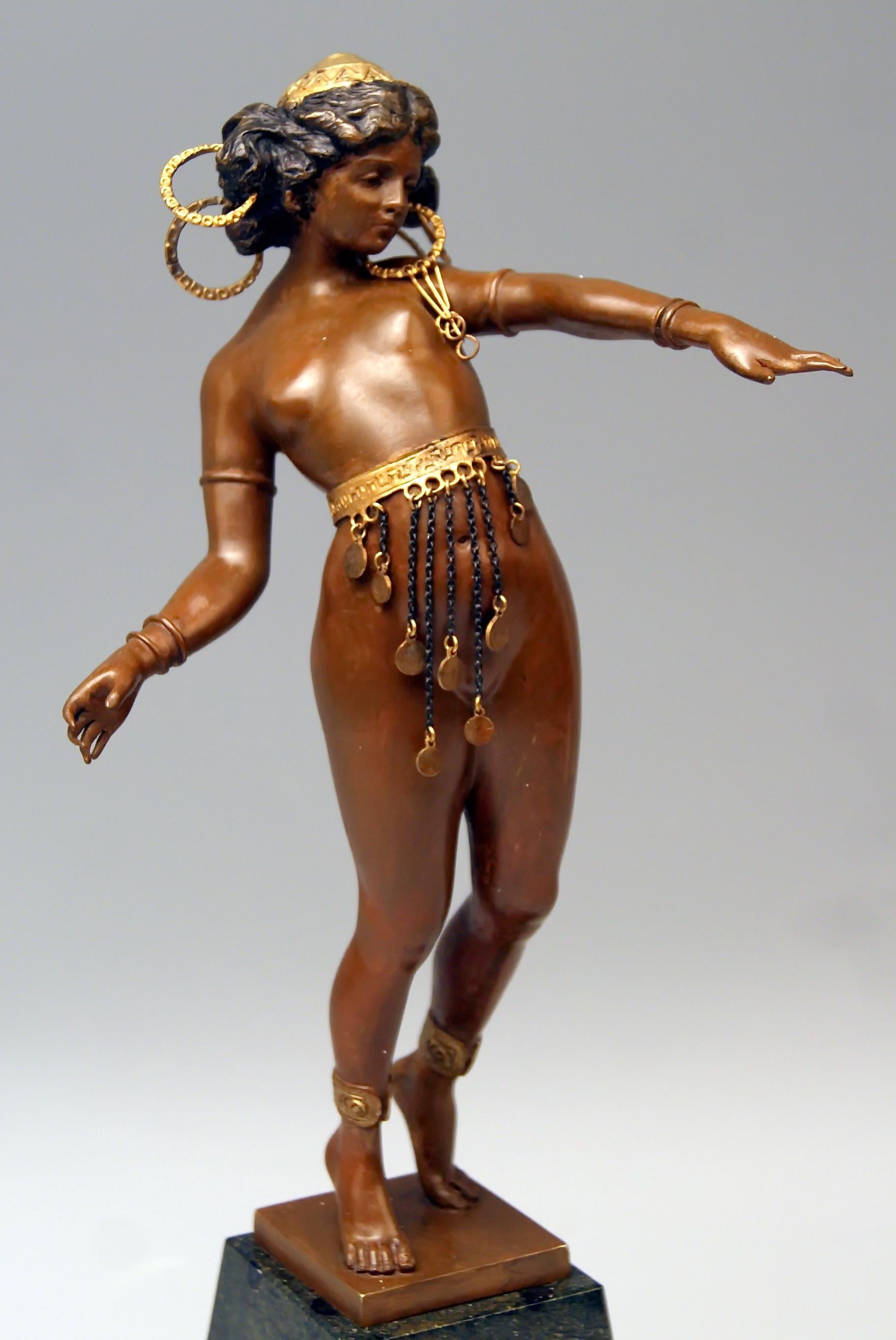 Early 20th Century Vienna Bronze Lady Nude Nubian Dancer with Jewelry by Carl Kauba, circa 1915