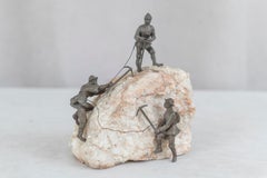 Vienna Bronze of 3 Mountain Climbers w/Accoutrements Scaling a Rock, ca. 1910