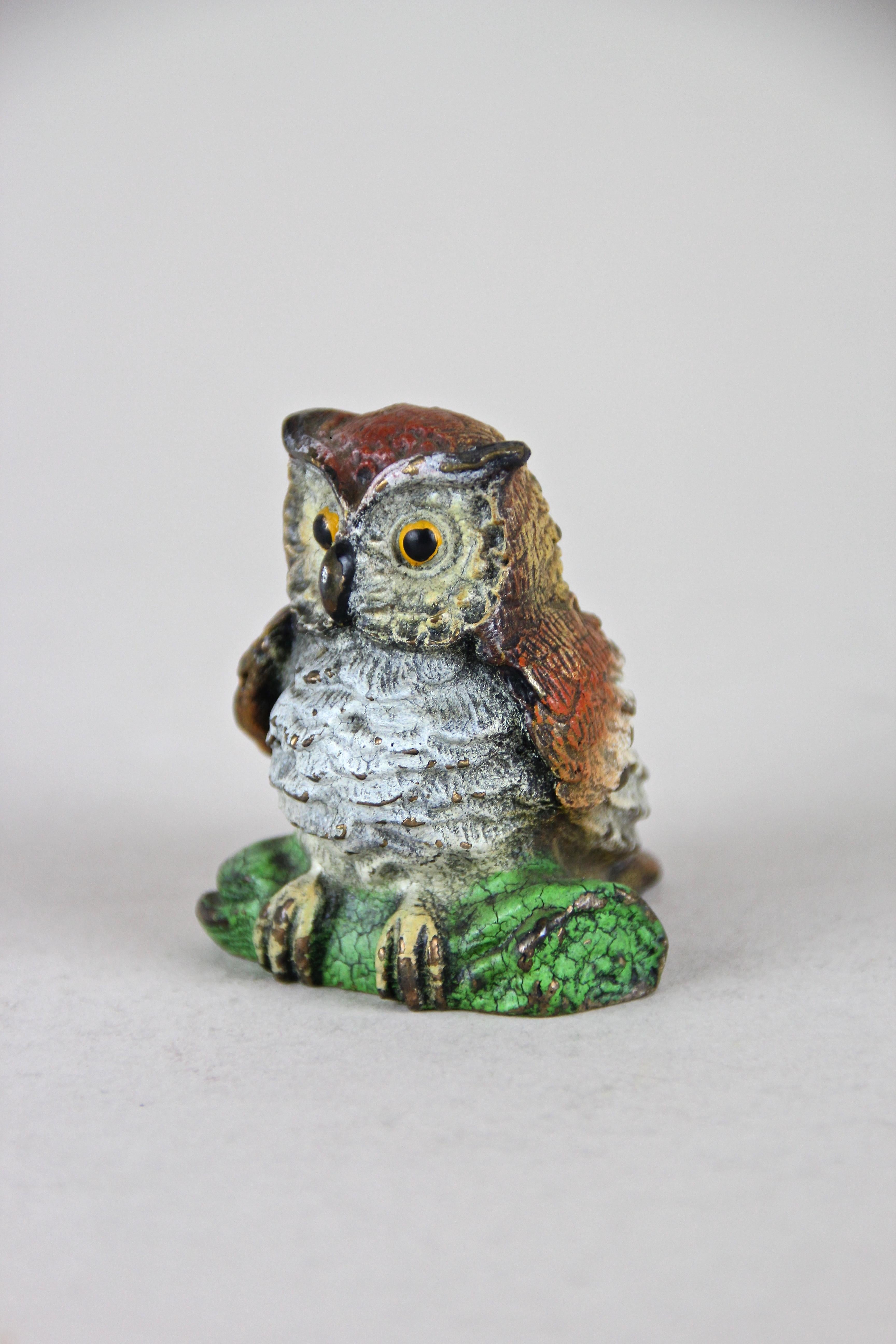 Vienna Bronze Owl Miniature Sculpture Painted, Austria, circa 1915 3