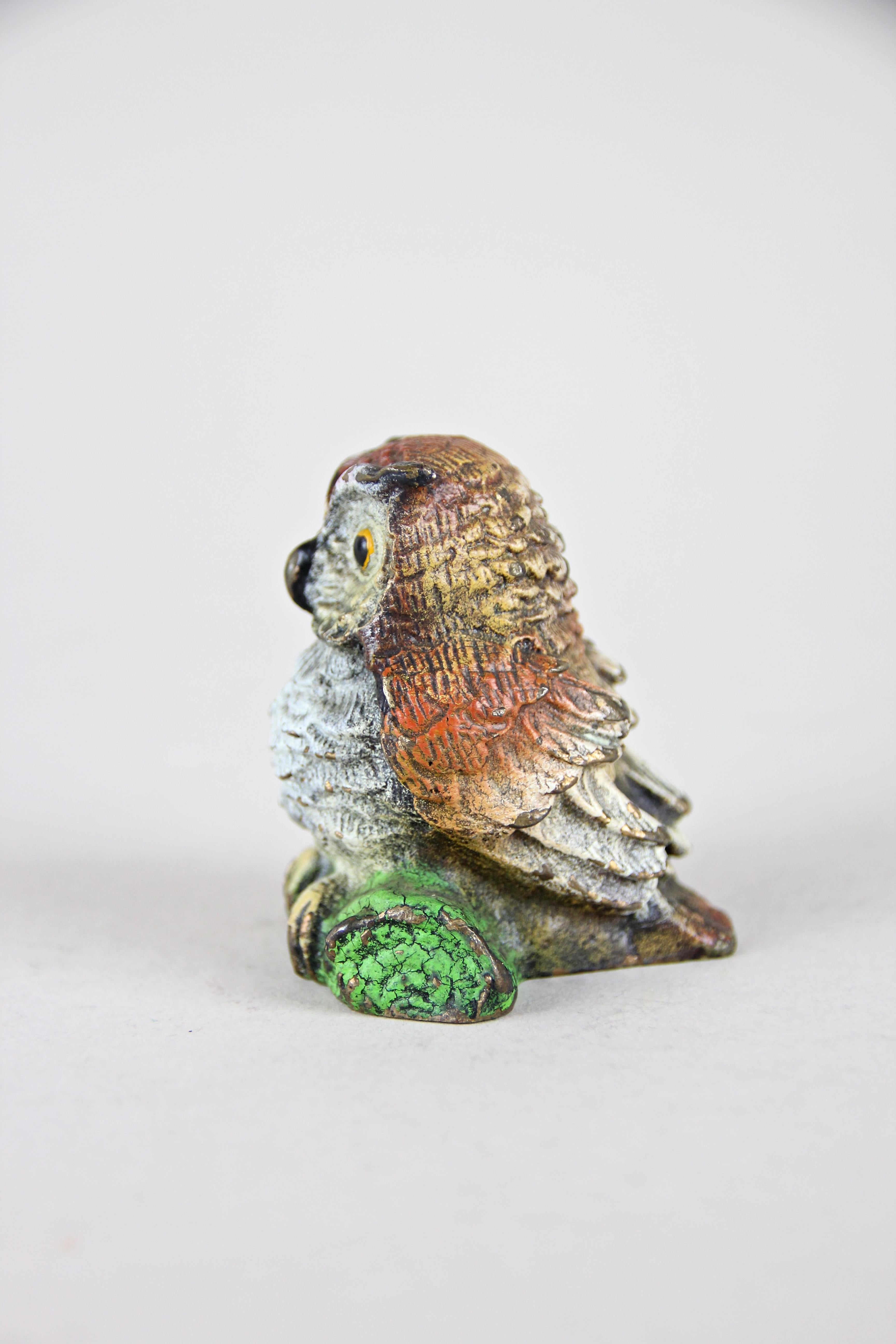 Austrian Vienna Bronze Owl Miniature Sculpture Painted, Austria, circa 1915
