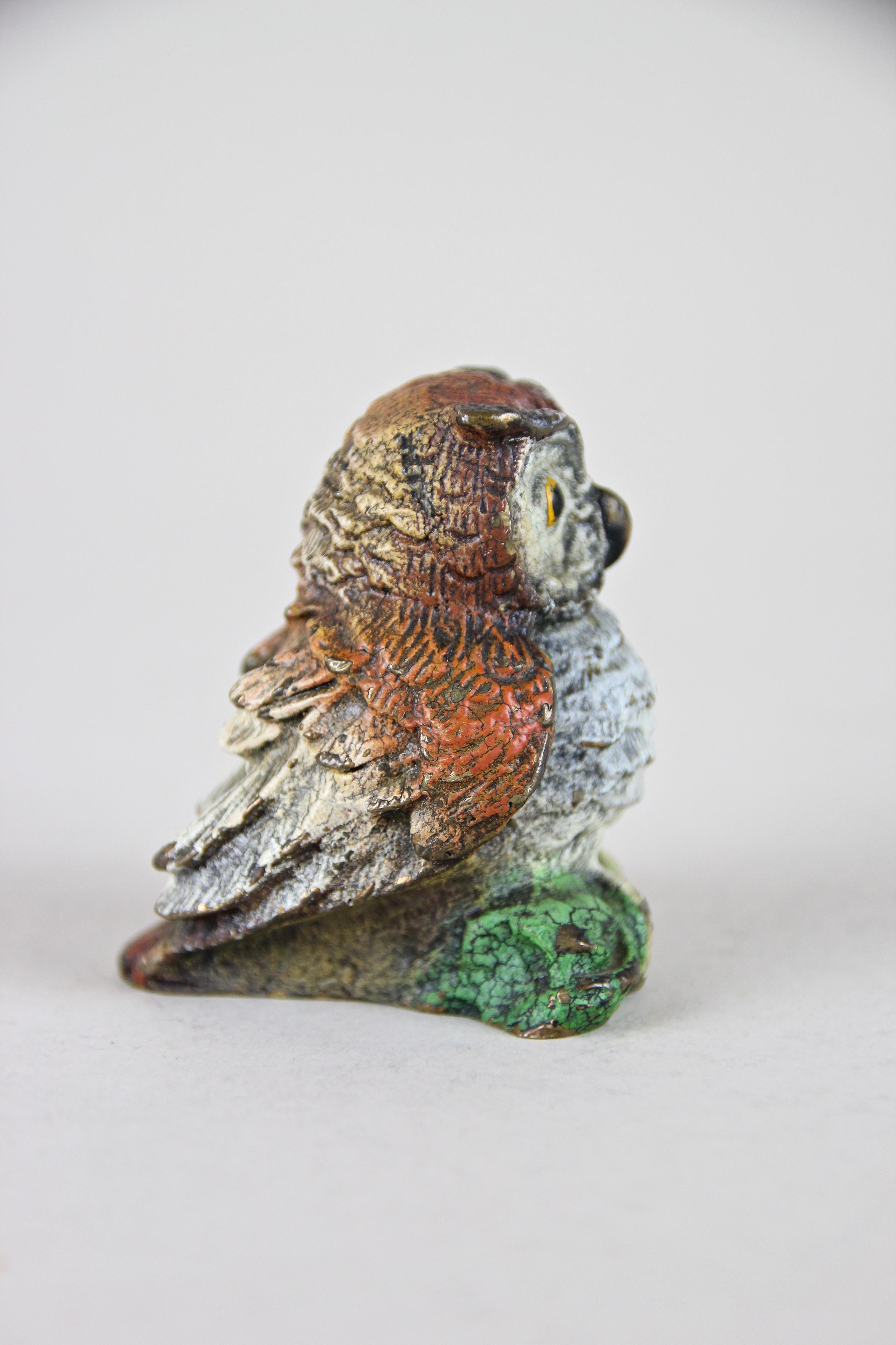 Vienna Bronze Owl Miniature Sculpture Painted, Austria, circa 1915 In Good Condition In Lichtenberg, AT