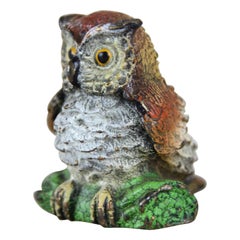 Vienna Bronze Owl Miniature Sculpture Painted, Austria, circa 1915