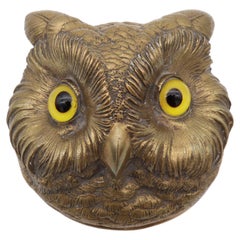 Vienna Bronze Owl Stamp or Jewelry Box with Glass Eyes, 1890s