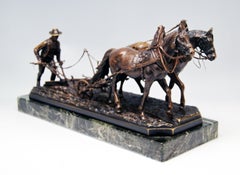 Vienna Bronze Plowing Farmer with Horse and Cart Austria, Carl Kauba circa 1910