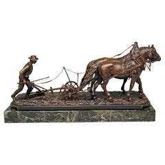 Antique Vienna Bronze Plowing Farmer with Horse and Cart Austria, Carl Kauba circa 1910