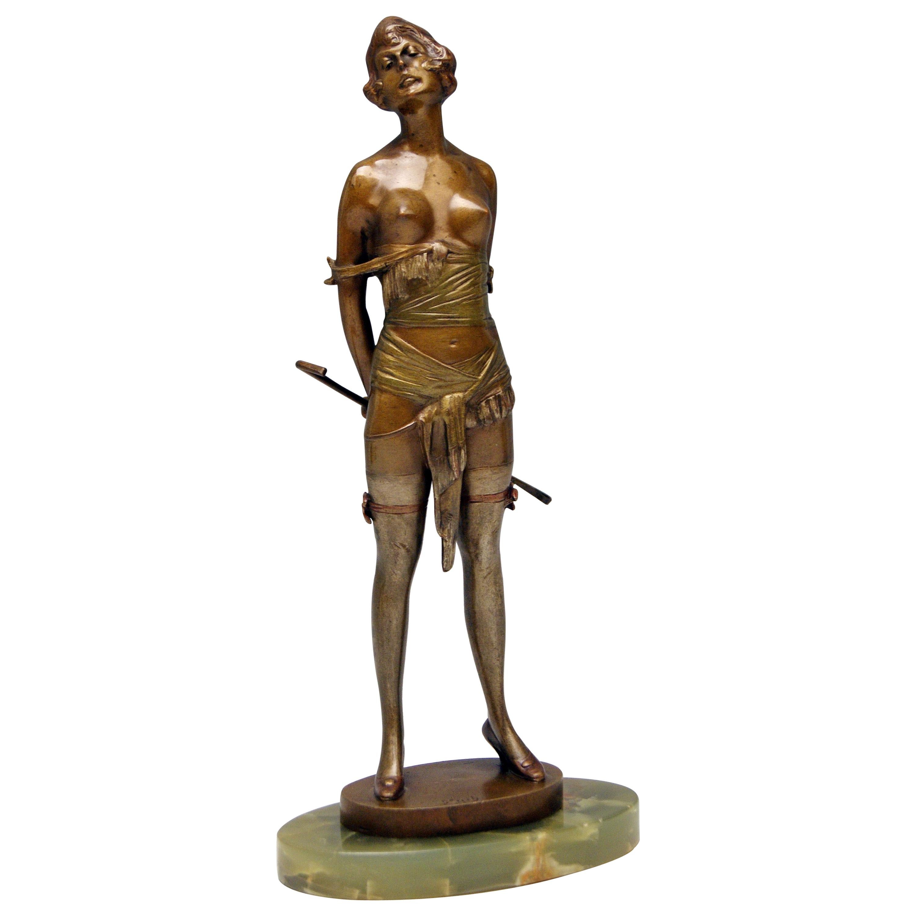 Vienna Bronze Semi-Nude Lady Underwear Riding Crop Bruno Zach, circa 1925