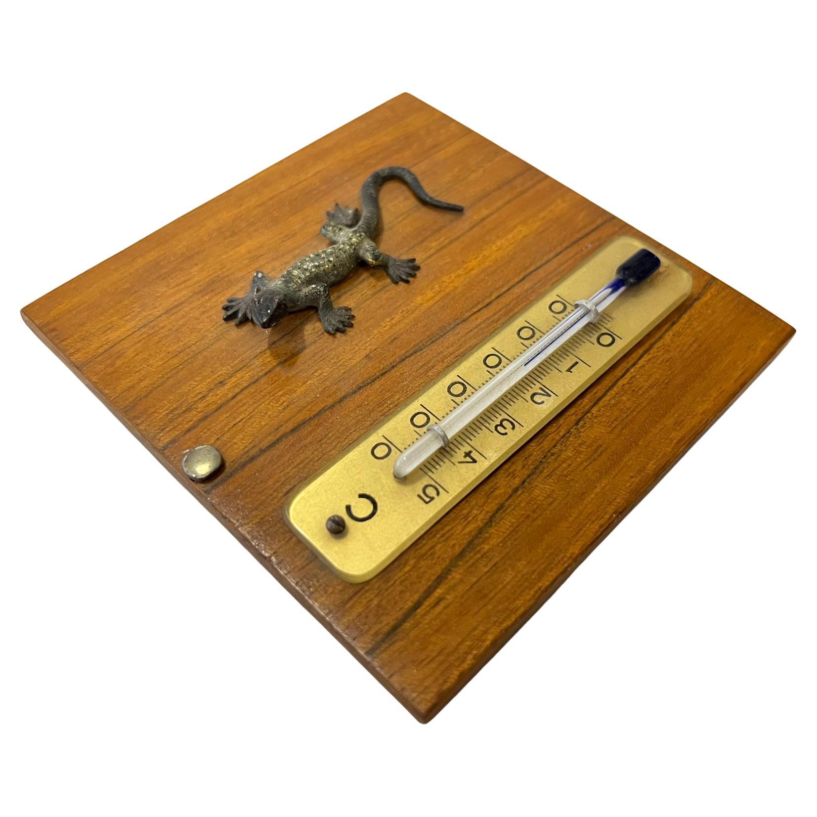 Mid-20th Century Vienna Bronze Thermometer with Lizard For Sale