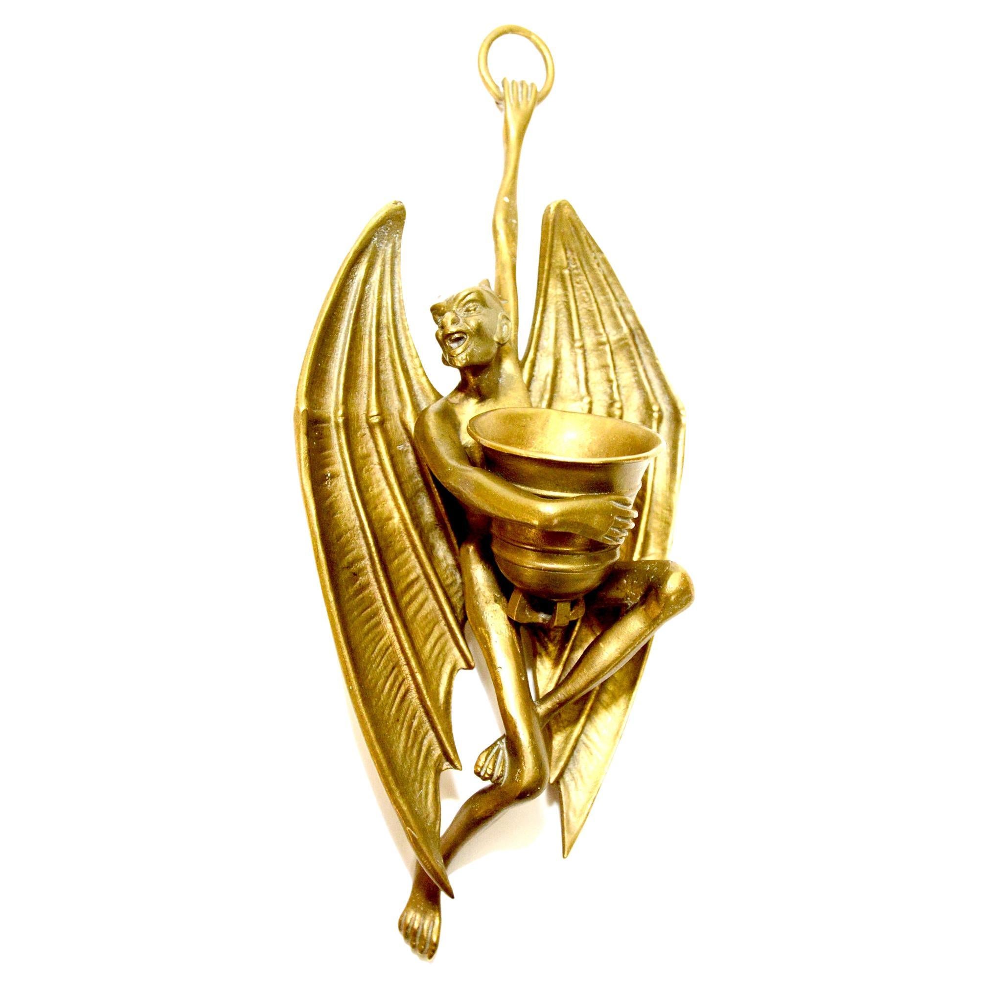 Vienna Bronze Wall Hanging Devil Figure Match Holder For Sale