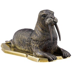 Antique Vienna Bronze Walrus Inkwell